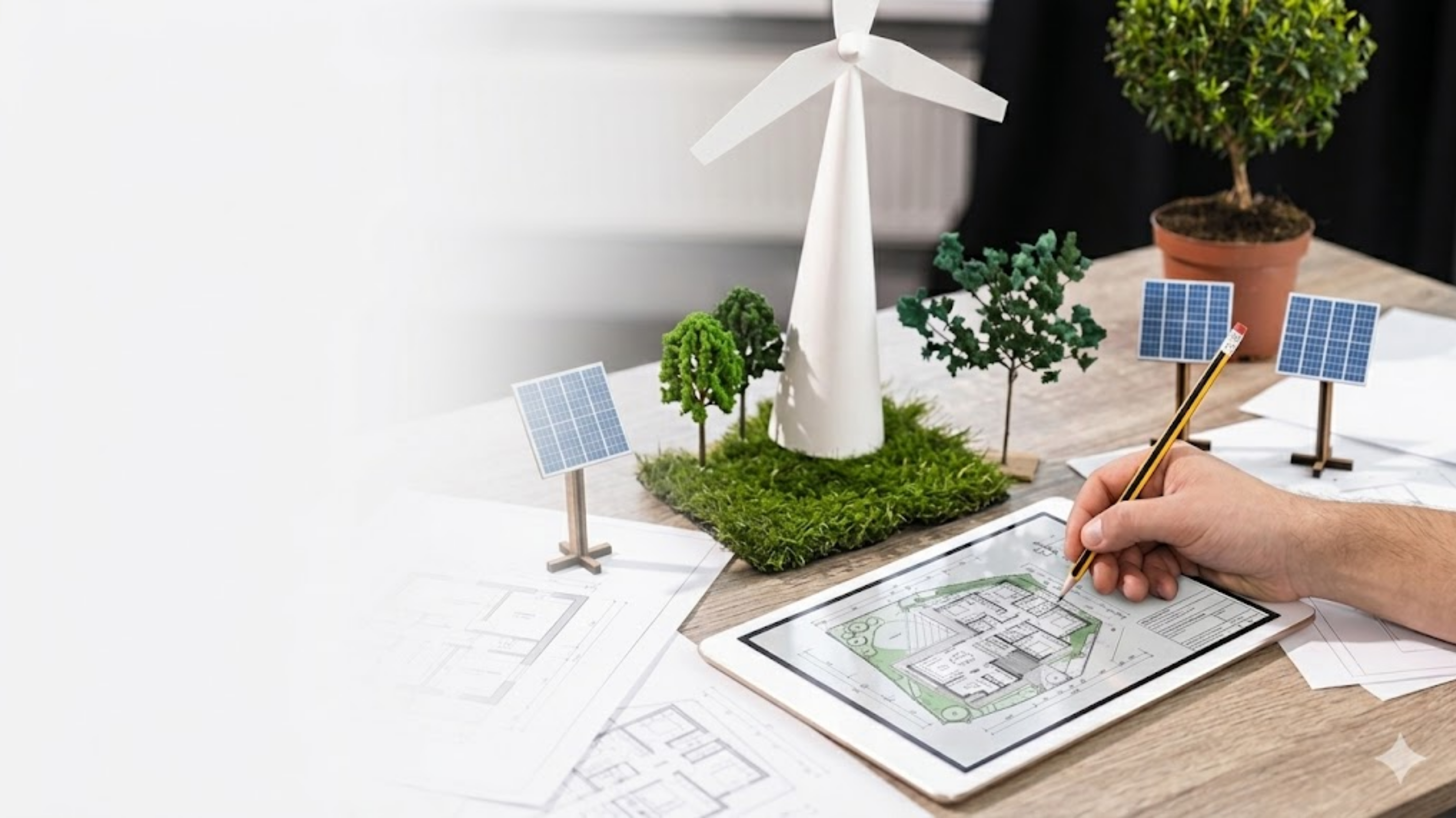 Projeto de licenciamento ambiental com maquete de energia renovável